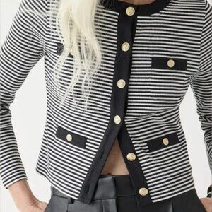 J. Crew Black and White Striped Rib Lady Cardigan with Gold Buttons